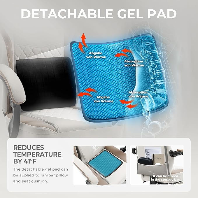 Dowinx Gaming Chair Breathable Fabric Computer Chair with Pocket Spring Cushion, Comfortable Office Chair with Gel Pad and Storage Bag,Massage Game Chair with Footrest,Beige
