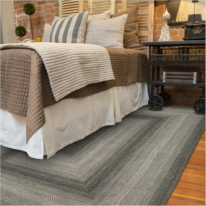 Homespice Flint Hill Braided Area Rug 6x9' - Gray Dining Room Rugs for Under Table for Primitive Decor