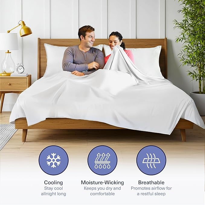 Kickoff Viscose Bamboo Sheets Full Size 4-pc 100% Organic Bamboo Viscose Bed Cooling Sheets Full Size Set Cool Bedding for hot Sleepers Sheet, Flat, Fitted, Pillowcases (Snow White, F)