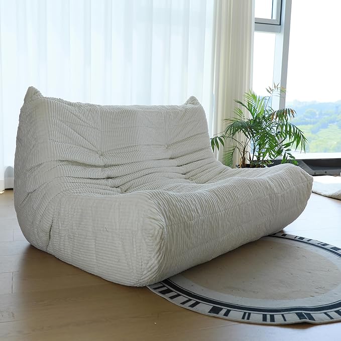 Fireside Loveseat Mid-Century Armless Sofa — Twin-Size Floor Lounger in Soft Premium Corduroy, Foam-Filled Accent Chair for Living Room or Bedroom (Ivory, Two Seater)