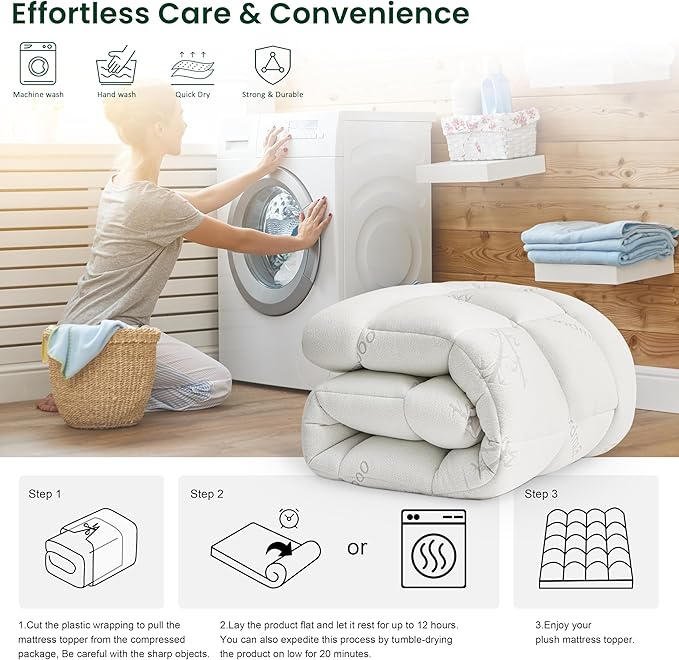 Love's cabin Twin XL Mattress Topper, Rayon Derived from Bamboo, 900 GSM Mattress Topper Pad College Dorm Size, Thick Pillow Top Mattress Pad for with 8"-20" Deep Pocket(39"x80")