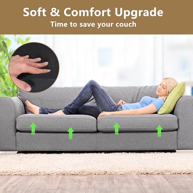 moonoom 22"x22" Couch Cushion Support, Black Sofa Cushion Sagging Repair, Curved High Density Foam Replacement for Furniture Sagging Seat Sectional Loveseat Chair (3 Pcs)
