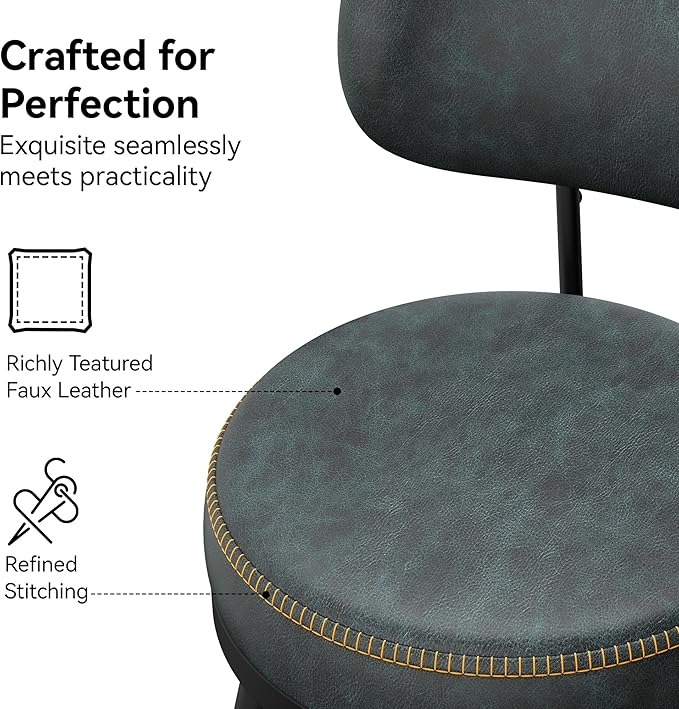 Counter Height Bar Stools, 26" H Swivel Barstools Set of 4, Faux Leather Kitchen Counter Stools with Back and Stylish Stitching, Metal Frame, Pub, Home Bar, Balck Green