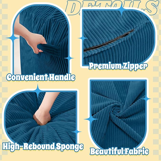 HABUTWAY 5FT Bean Bag Chair,Giant Bean Bag Chairs for Adults,Big Bean Bags with Memory Foam Filled, Large Beanbag Chairs with Soft Corduroy Cover-Dark Blue