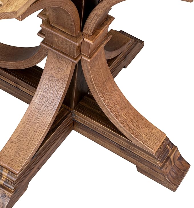 I7MZ5-50N-04 5-Pc Dining Room Set Includes a Pedestal Round Table and 4 Light Tan Polyester Fabric Padded Chairs with Padded Back - Antique Walnut Finish