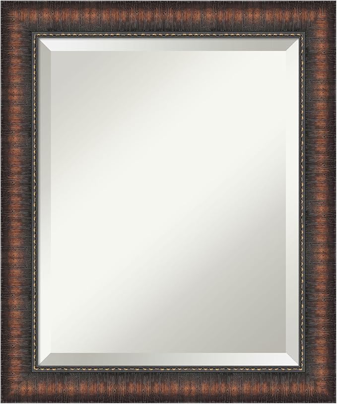 Amanti Art Brown Wall Mirror 24x20 Caleb Brown Rectangle Bathroom Mirror for Wall Decor Living Room, Small Rustic Farmhouse Frame, Hangs Horizonally and Vertically, Bathroom Decor, Beveled Edge