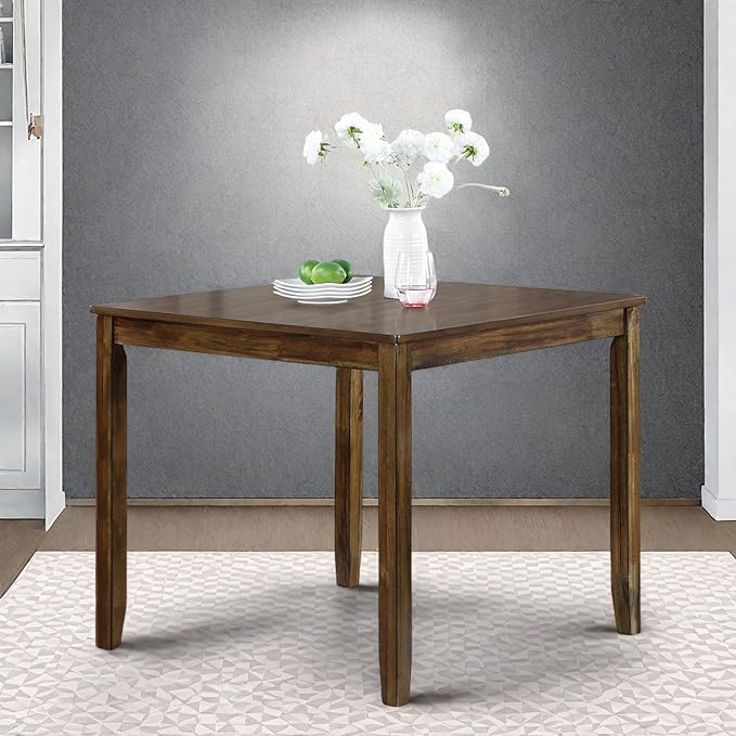 Dining Table for 4, Wooden Square Kitchen Table with Natural Woodgrain Finish, 34.5" MDF Modern Dining Table with Solid Wood Tapered Legs and Rounded Corners, Easy Assembly, Walnut