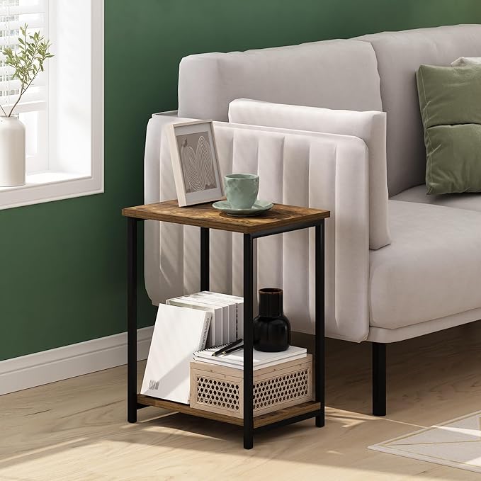 Furinno Simplistic Metal Frame End Table, 1-Pack, Amber Pine