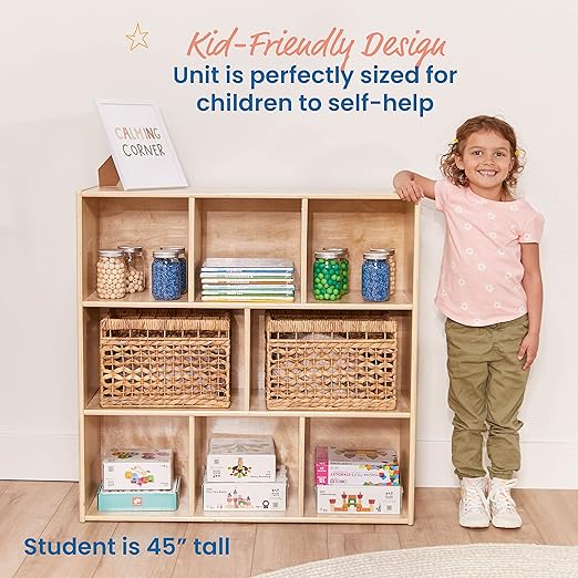 ECR4Kids Streamline 8-Compartment Storage Cabinet, 36in, Classroom Furniture, Natural