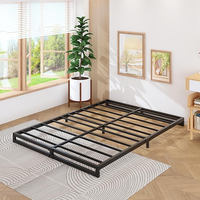 6 Inch California King Bed Frames No Box Spring Needed Heavy Duty Metal Cal King Platform for Mattress Foundation, Noise Free, Easy Assembly, Black