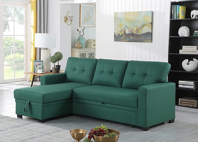 Devion Furniture Maison 4-in-1 Convertible L Shaped Couch with Pull Out Bed and Storage, Sectional Sleeper Sofa with Reversible Chaise for Living Room, Apartment, Bedroom, Office