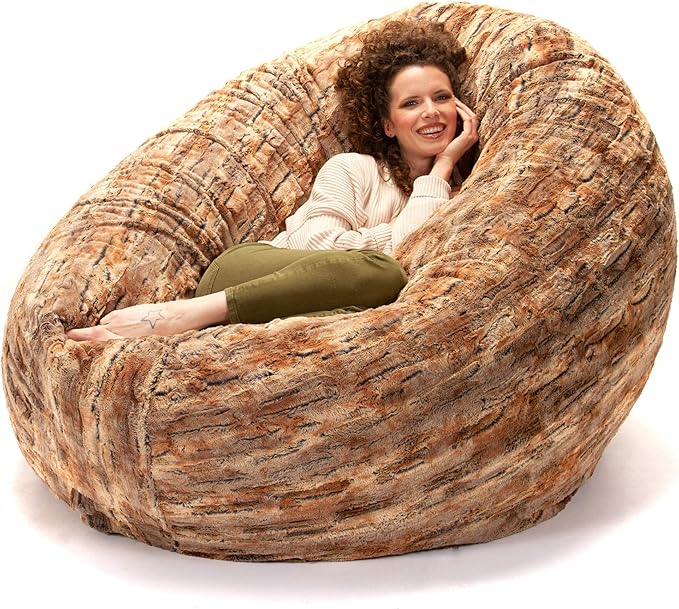 Jaxx 6 Foot Cocoon - 2-in-1 Convertible Bean Bag Bed & Large Bean Bag Chair for Adults, Premium Luxe Faux Fur - Red Fox