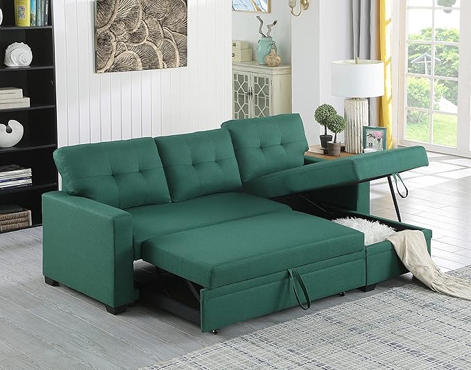 Devion Furniture Maison 4-in-1 Convertible L Shaped Couch with Pull Out Bed and Storage, Sectional Sleeper Sofa with Reversible Chaise for Living Room, Apartment, Bedroom, Office