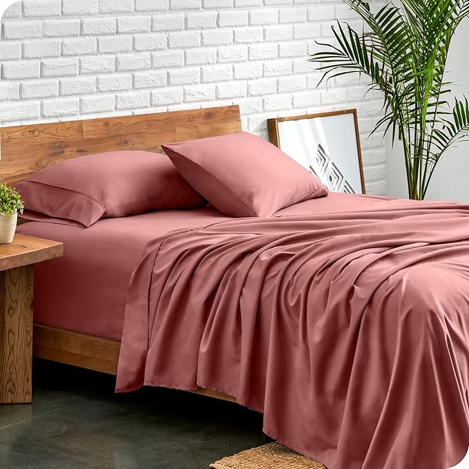Bare Home Twin XL Sheet Set - 1800 Ultra-Soft Microfiber Twin Extra Long Sheets - Double Brushed - Deep Pockets - Easy Fit - Extra Soft - 3 Piece Set - Bed Sheets & Pillowcases (Twin XL, Dusty Rose)