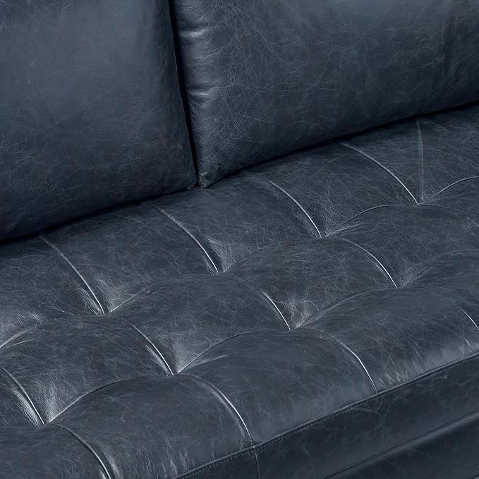 POLY & BARK Napa 82" Leather Pull-Out Convertible Sleeper Sofa in Midnight Blue