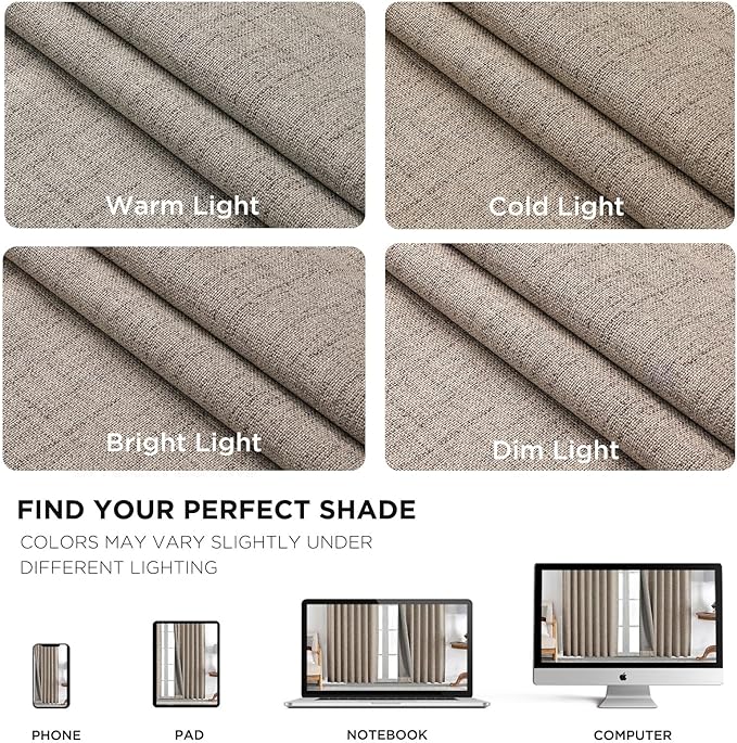 Joydeco 100% Blackout Curtains for Bedroom - Natural Linen Curtains 70"W x 96"L Long, Thermal Insulated 1 Panels Linen Light Blocking Drapes, Rod Pocket & Back Tabs, Darkening Privacy for Living Room