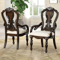 Furniture of America Byrne Traditional Arm Chairs Set of 2, Comfortable Upholstered Seating with Ornate Corbels and Decoractive Backrest for Dining Room, Kitchen, and Living Room, Dark Brown