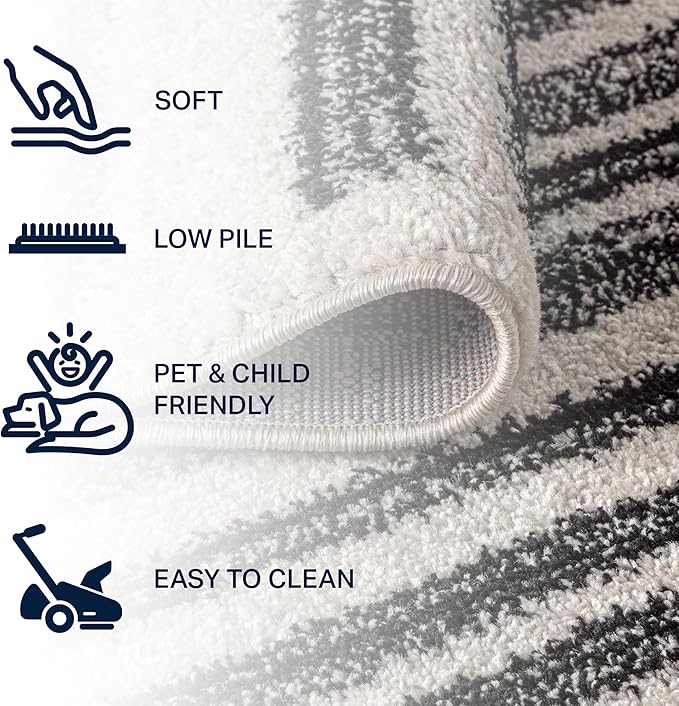 JONATHAN Y Khalil Modern Berber Stripe Cream/Black 9' Round Indoor Area Rug, Contemporary, Bohemian, Easy-Cleaning for Living Room, Bedroom, Kitchen, Pet Friendly, Non-Shedding (MOH207A-9R)