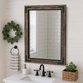 YOSHOOT Farmhouse Bathroom Mirror, Rustic Wood Mirror, Wooden Framed Vanity Mirror, Solid Wood & Handmade, Vertical or Horizontal Hanging for Bathroom Entryway Living Room Bedroom, 40" x 26", Brown