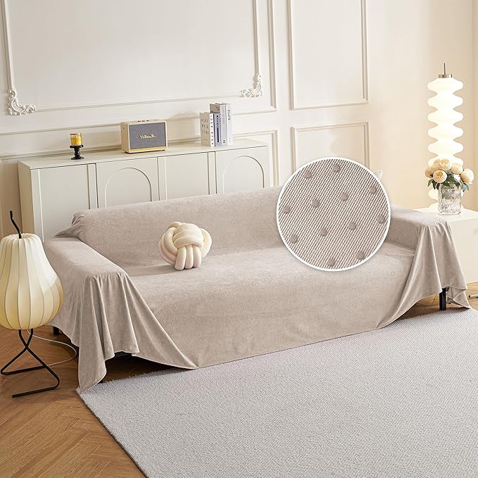 MYSKY HOME Couch Cover Couch Covers for 3 Cushion Couch Sofa Pet Friendly Sectional Couch Covers L Shape Dog Couch Cover Protector for Sectional Sofa Covers Couch Protector, 91" x 150", Oat