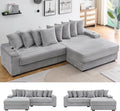KEIKI 114" Corduroy Sofa with Cup Holders & Storage, L Shaped Sleeper Cloud Couch Set w/Reversible Chaise Lounge, Living Room Oversized Upholstered SofaBed for Apartment, Easy Assembly, Gray