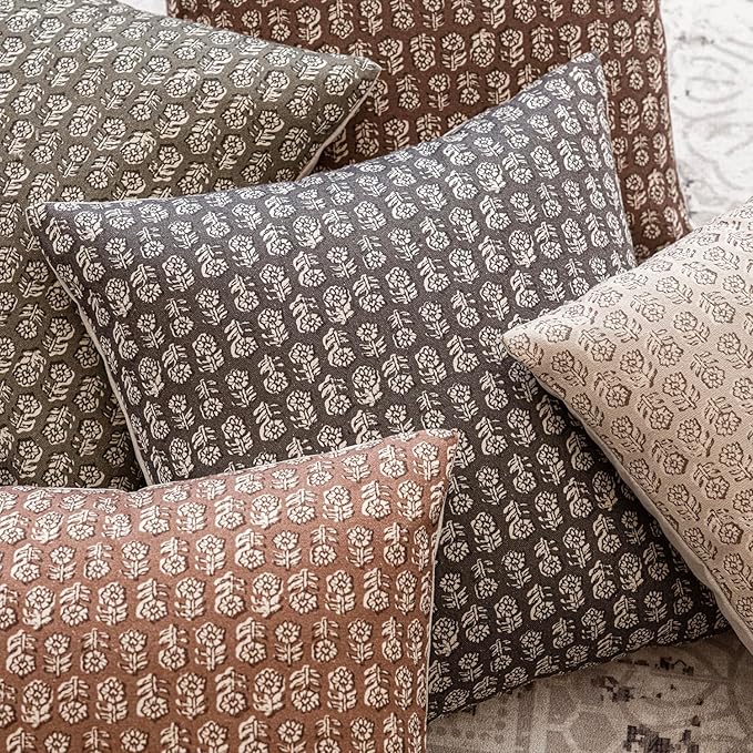 Foindtower Set of 2 Decorative Vintage Long Lumbar Throw Pillow Covers Neutral Modern Farmhouse Cushion Covers Floral Home Decor For Sofa Couch Chair Bedroom Living Room Outdoor,14×36 Inch,Rustic Gray