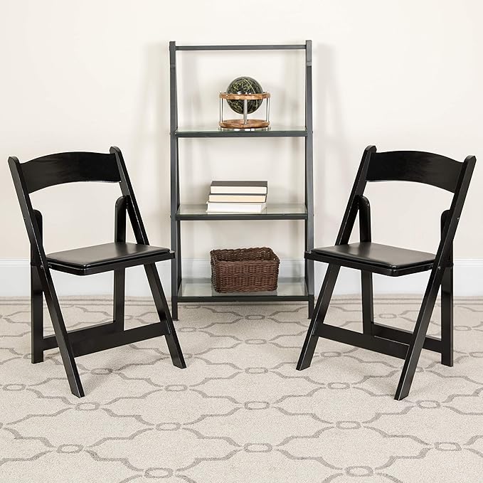 Flash Furniture 4 Pack HERCULES Series Black Wood Folding Chair with Vinyl Padded Seat