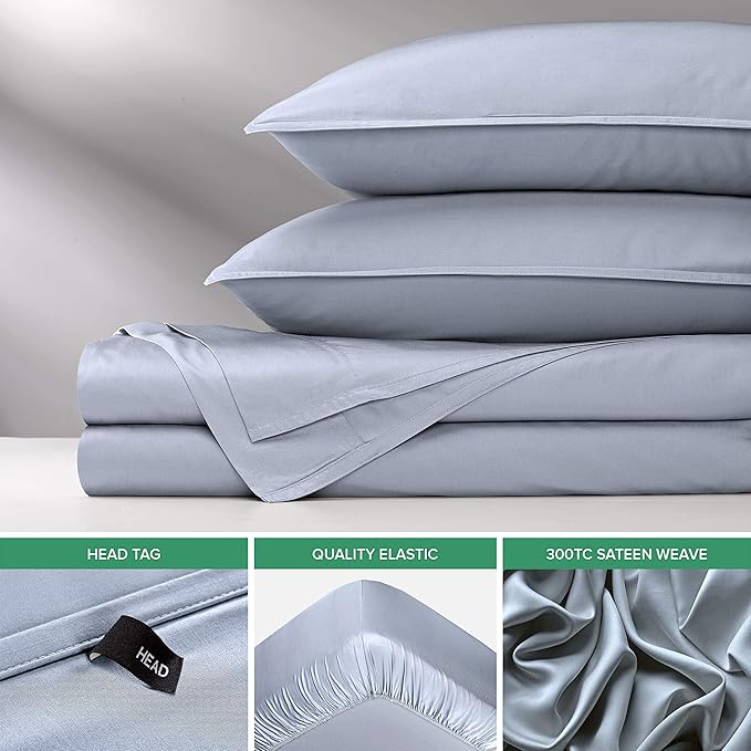 Short Queen Sheets by Pure Bamboo for RV Camper (60"x75") - Genuine 100% Organic Viscose Derived from Bamboo Bed Sheet Set, Soft & Cooling, Lifetime Quality Promise (Short Queen, Sterling Blue)