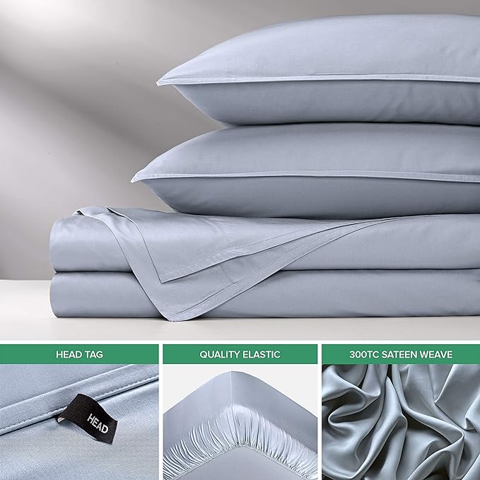 Queen Sheets by Pure Bamboo, Genuine 100% Organic Viscose Derived from Bamboo Bed Sheet Set, Luxuriously Soft & Cooling, Double Stitching, Lifetime Quality Promise (Queen, Sterling Blue)