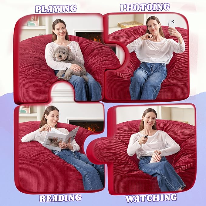 HABUTWAY 4FT Bean Bag Chair,Giant Bean Bag Chairs for Adults,Big Bean Bags with Memory Foam Filled, Large Beanbag Chairs with Soft Corduroy Cover-RED