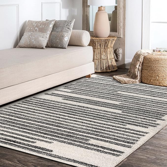 JONATHAN Y Khalil Modern Berber Stripe Cream/Black Indoor Area Rug, 3x5, Contemporary, Bohemian, Easy-Cleaning for Living Room, Bedroom, Kitchen, Pet Friendly, Non-Shedding (MOH207A-3)