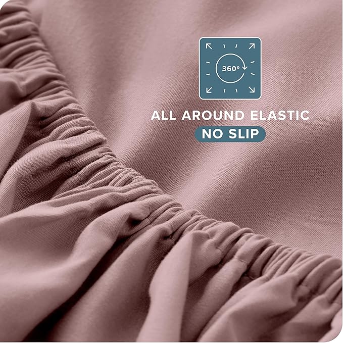 Bare Home Split Head Flex King Sheet Set - 1800 Ultra-Soft Microfiber Bed Sheets - Double Brushed - Deep Pockets - Easy Fit - 4 Piece Set - FlexTop King Bedding Sheets (Split Head Flex King, Mauve)