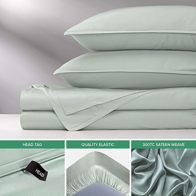 Full Sheets by Pure Bamboo, Genuine 100% Organic Viscose Derived from Bamboo Bed Sheet Set, Luxuriously Soft & Cooling, Double Stitching, Lifetime Quality Promise (Full, Sea Glass)
