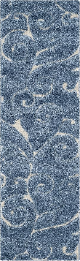SAFAVIEH Florida Shag Collection Runner Rug - 2'3" x 17', Light Blue & Cream, Scroll Design, Non-Shedding & Easy Care, 1.2-inch Thick Ideal for High Traffic Areas in Living Room, Bedroom (SG455-6011)