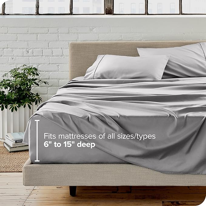Bare Home Short Queen Sheet Set - 1800 Ultra-Soft Microfiber - Double Brushed - Deep Pockets - Easy Fit - 4 Piece Set - Bed Sheets (Short Queen, Light Grey)