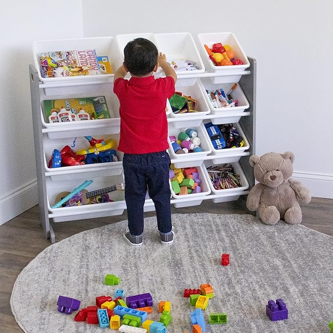 Humble Crew Supersized Toy Storage Organizer with 16 Removable Bins, Grey/White – Large Toy Storage for Toddlers Ideal for Kids' Rooms, Playrooms, and Nurseries - Modern Toy Bins for Kids