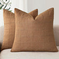 Foindtower Set of 2 Decorative Linen Check Throw Pillow Covers Neutral Farmhouse Vintage Cushion Covers Modern Boho Home Decor for Sofa Chair Couch Bedroom Living Room Outdoor,22×22 Inch,Brick