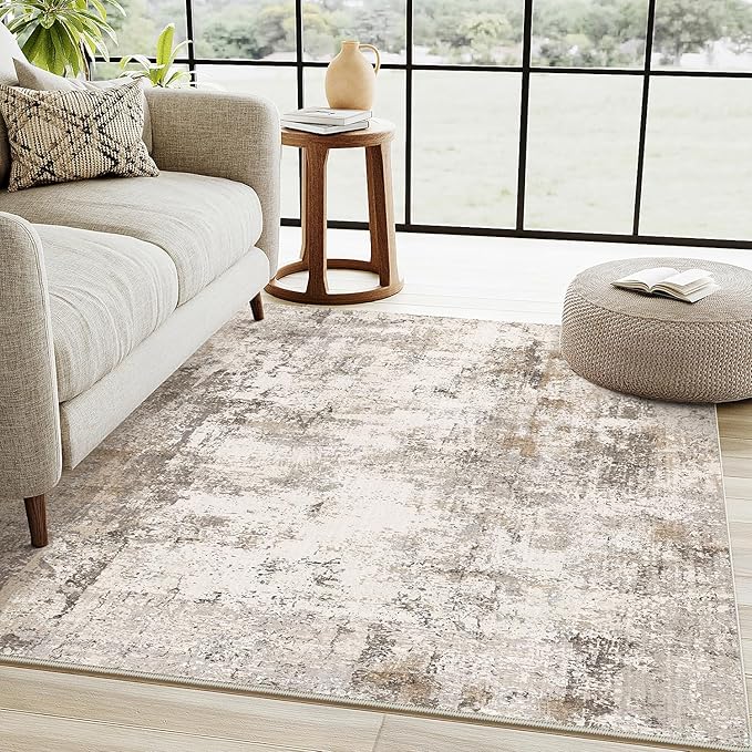 3x5 Washable Area Rug Brown Grey Neutral Abstract Entryway Kitchen Non Slip Low Pile Throw Rug Living Room Bedroom Indoor Doormat Small Soft Carpet for Entrance Bathroom