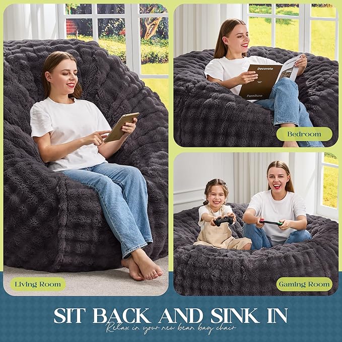 Hobestluk Bean Bag Chairs 3ft Beanbag Chair with Filler Adult Bean Bags with Fluffy & Machine Washable Cover, Giant Bean Bag Chairs for Adults (Dark Grey, 3FT-36" x 36" x 22")