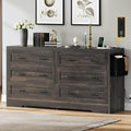 YITAHOME Rustic Oak Drawers TV Stand for 65 inches with Power Outlets -Chest of Drawers Dresser with Side Organizer Bag Entertainment Center TV Console