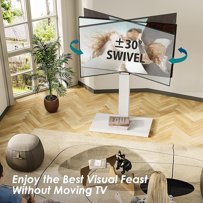 FITUEYES Iron Base Floor TV Stand with 60 Degree Swivel Universal Stand for 32-65 inch TVs up to 88lbs with Height Adjustable Mount and Wire Management