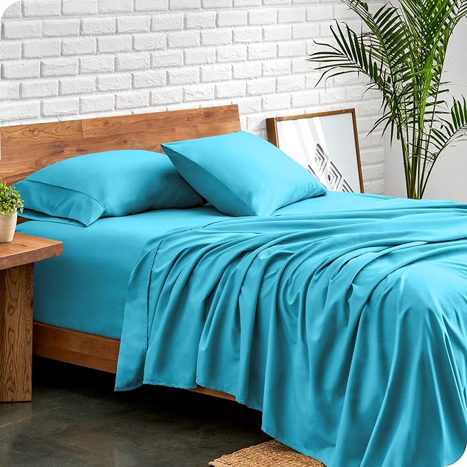 Bare Home Split King Sheet Set - 1800 Ultra-Soft Microfiber Bed Sheets - Double Brushed - Deep Pockets - Easy Fit - 5 Piece Set - Bed Sheets & Pillowcases (Split King, Aqua)