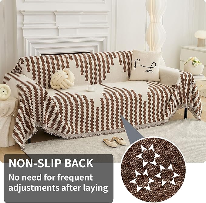 HAOMAIJIA Boho Sofa Covers Couch Covers for 3 Cushion Couch Sofa Pet Friendly Soft Thick Non Slip Couch Cover for Dogs Washable Sectional Couch Covers L Shape Furniture Protector (Brown, 71"x134")