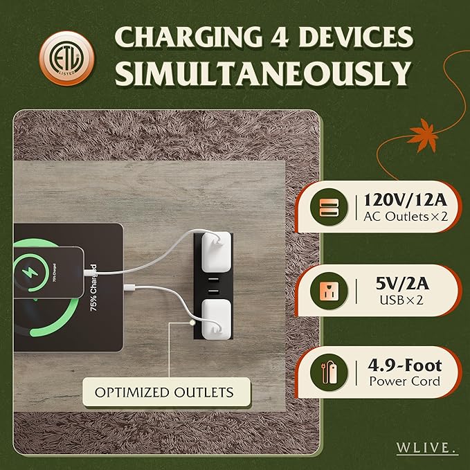 WLIVE Farmhouse End Table, Narrow Side Table with Charging Station, Slim End Table, Side Table for Bedroom, Living Room, Small Spaces, with 2 USB and 2 Power Outlets, 11.8" D x 23.6" W x 23.74" H