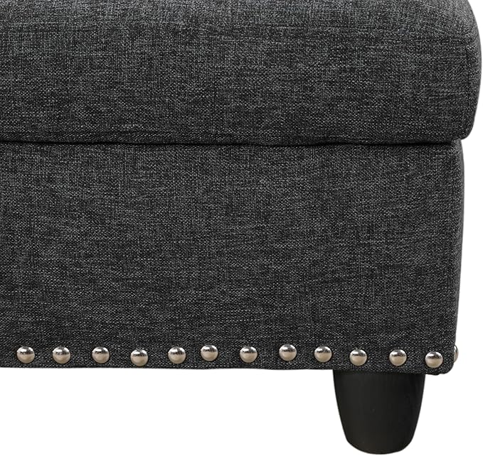 Ball & Cast 98" L Shaped Sectional Couch for Living Room with Chaise & Storage Ottoman,4 Seat Linen Upholstered Modular Sectional Sofa Set 3 PCS W/Cup Holders & Coffee Table,for Home,Office,Charcoal