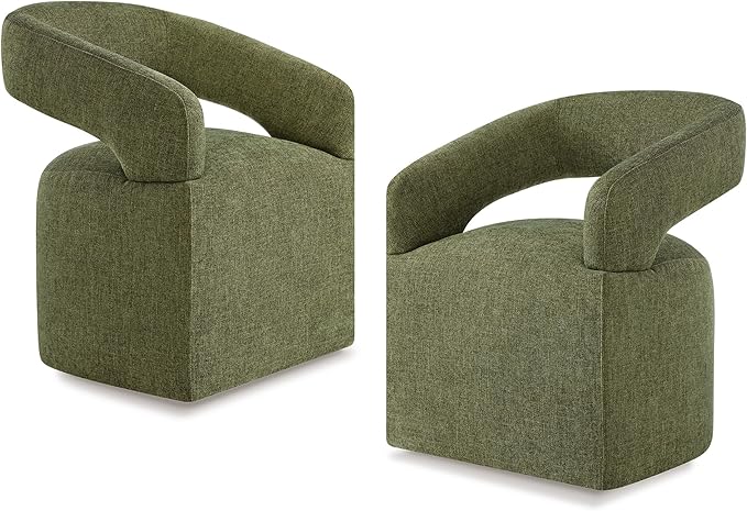 Upholstered Dining Chairs with Removable Casters Barrel Side Armchair with Rollers for Diningroom Bedroom Livingroom Reading Room, Green, 2PCS