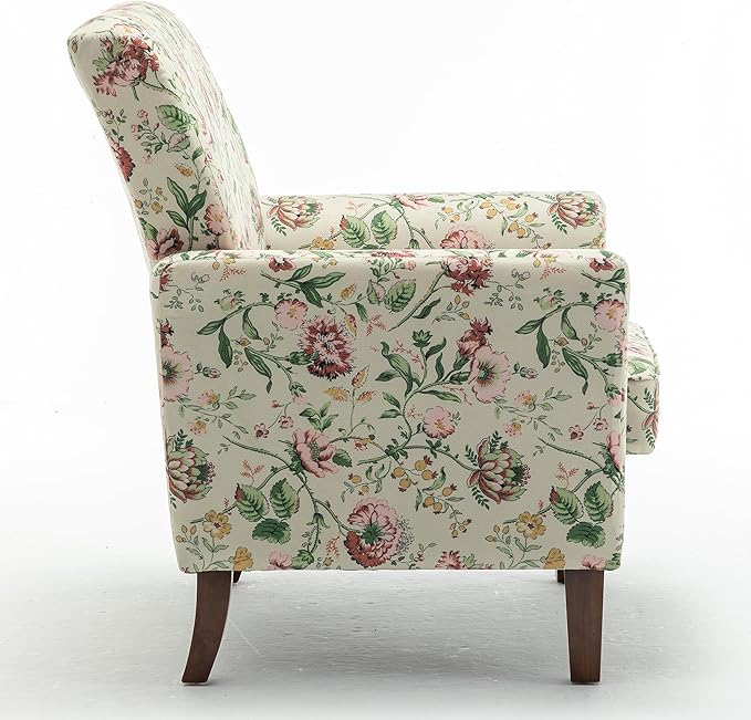 Container Furniture Direct Contemporary Accent Arm Chair with Birch Wood Frame and Velvet Upholstery, Armchair for Office and Living Room Decor, Removable Cushions, 04 Printed Fabric