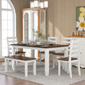 Merax 6-Piece Wooden Rectangular Dining Table Set with 4 Rubber Wood Chairs and 1 Bench