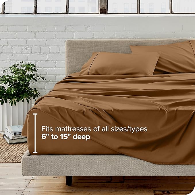 Bare Home Queen Sheet Set - Luxury 1800 Ultra-Soft Microfiber Bed Sheets - Double Brushed - Deep Pockets - Easy Fit - 4 Piece Set - Bedding Sheets & Pillowcases (Queen, Caramel)