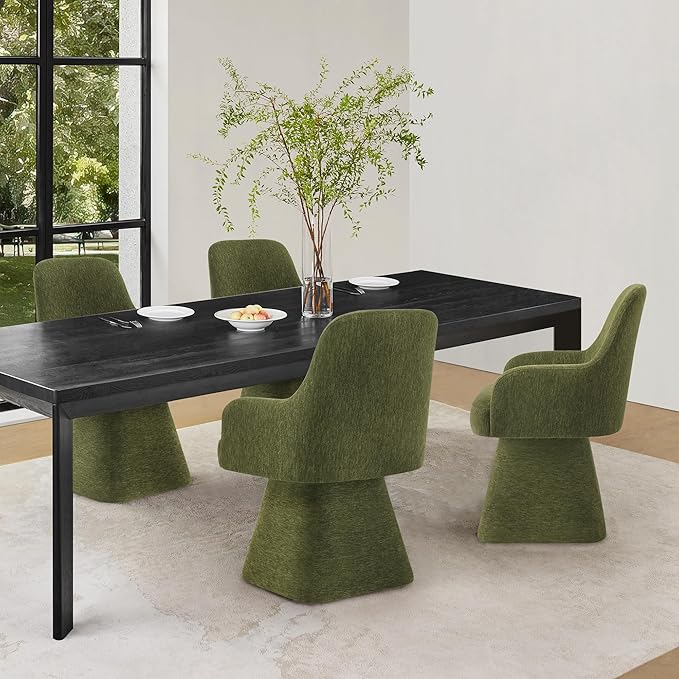 Swivel Dining Chairs Set of 2, Mid Century Modern Chairs Fabric Upholstered Armchair with Armrest & Ergonomic Backrest for Dining Room, Kitchen, Bedroom, Living Room, Green, 2 Boxs